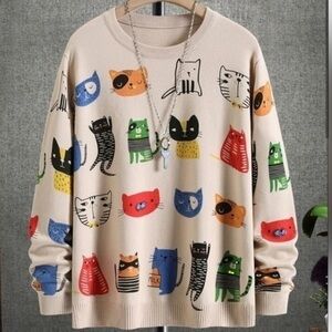 Colorful Cat Print Sweater SMALL MEDIUM LARGE EXTRA LARGE